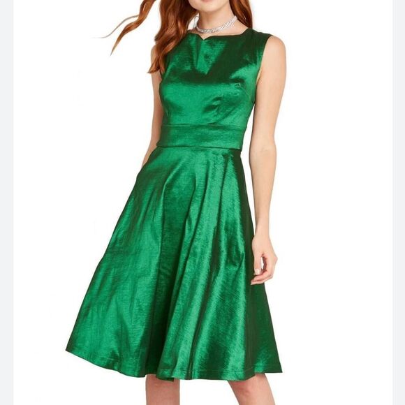 NWT ModCloth Fantastic Taffeta Fit & Flare Dress Sz 16‎ Green Iridescent Retro - Picture 8 of 9